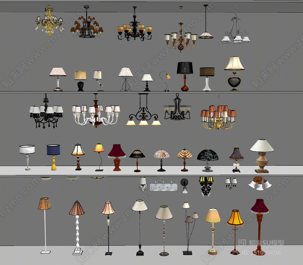 美式风格吊灯SU模型下载【ID:351090896】