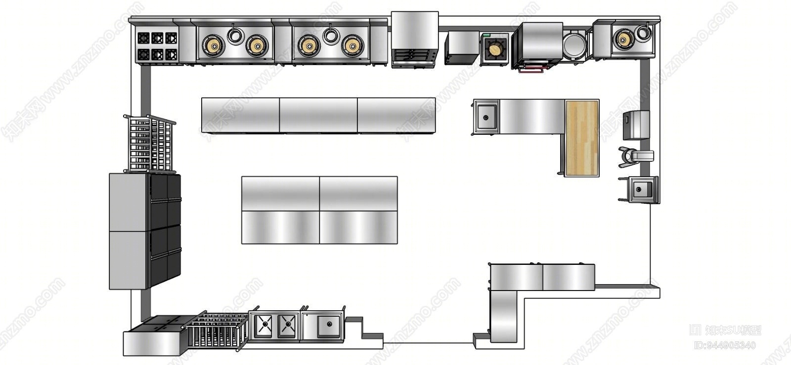 工业中餐厅厨房SU模型下载【ID:944905340】