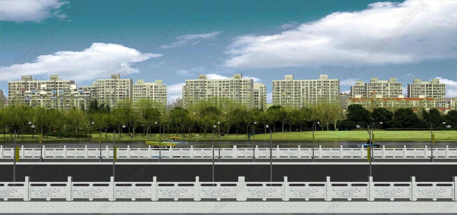 中式跨河大桥SU模型下载【ID:944578292】