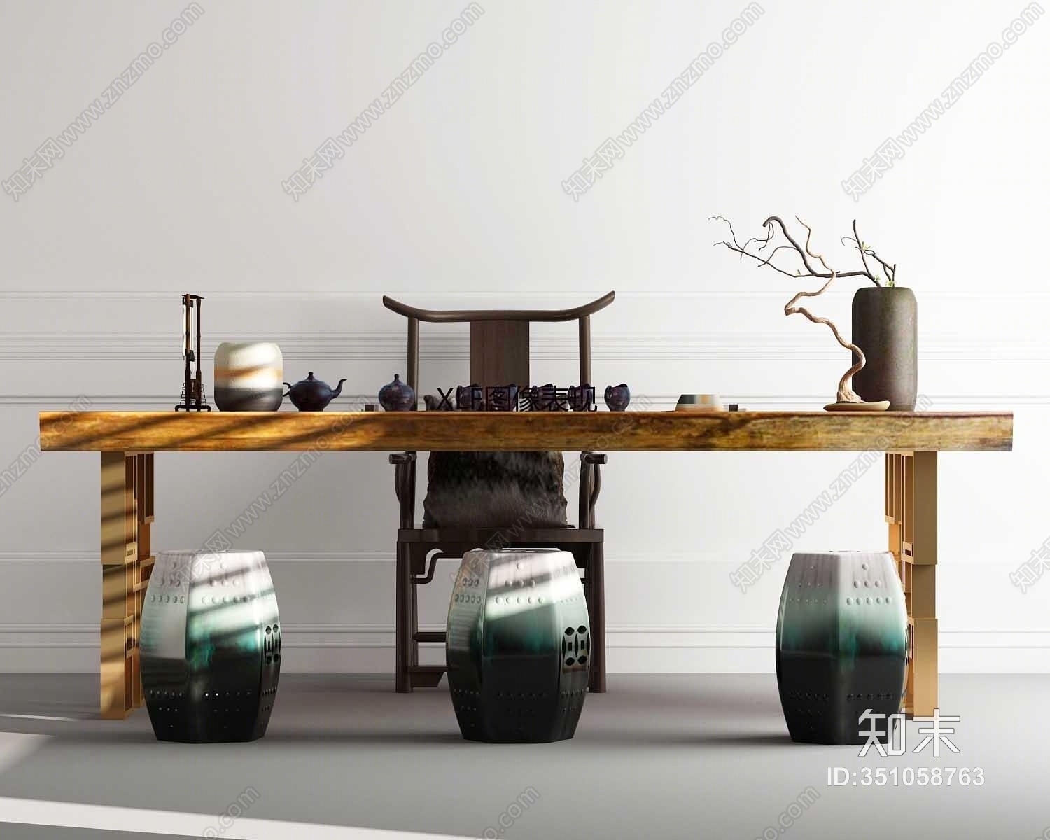 新中式桌椅组合3D模型下载【ID:351058763】_知末3d模型网