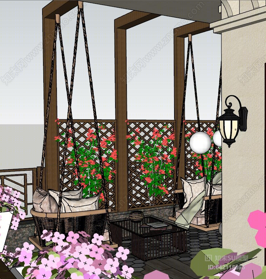 别墅屋顶花园SU模型下载【ID:642118695】