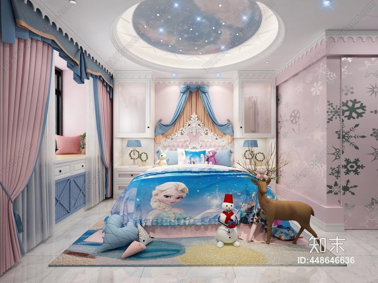 简欧冰雪奇缘主题女儿房3D模型下载【ID:448646636】