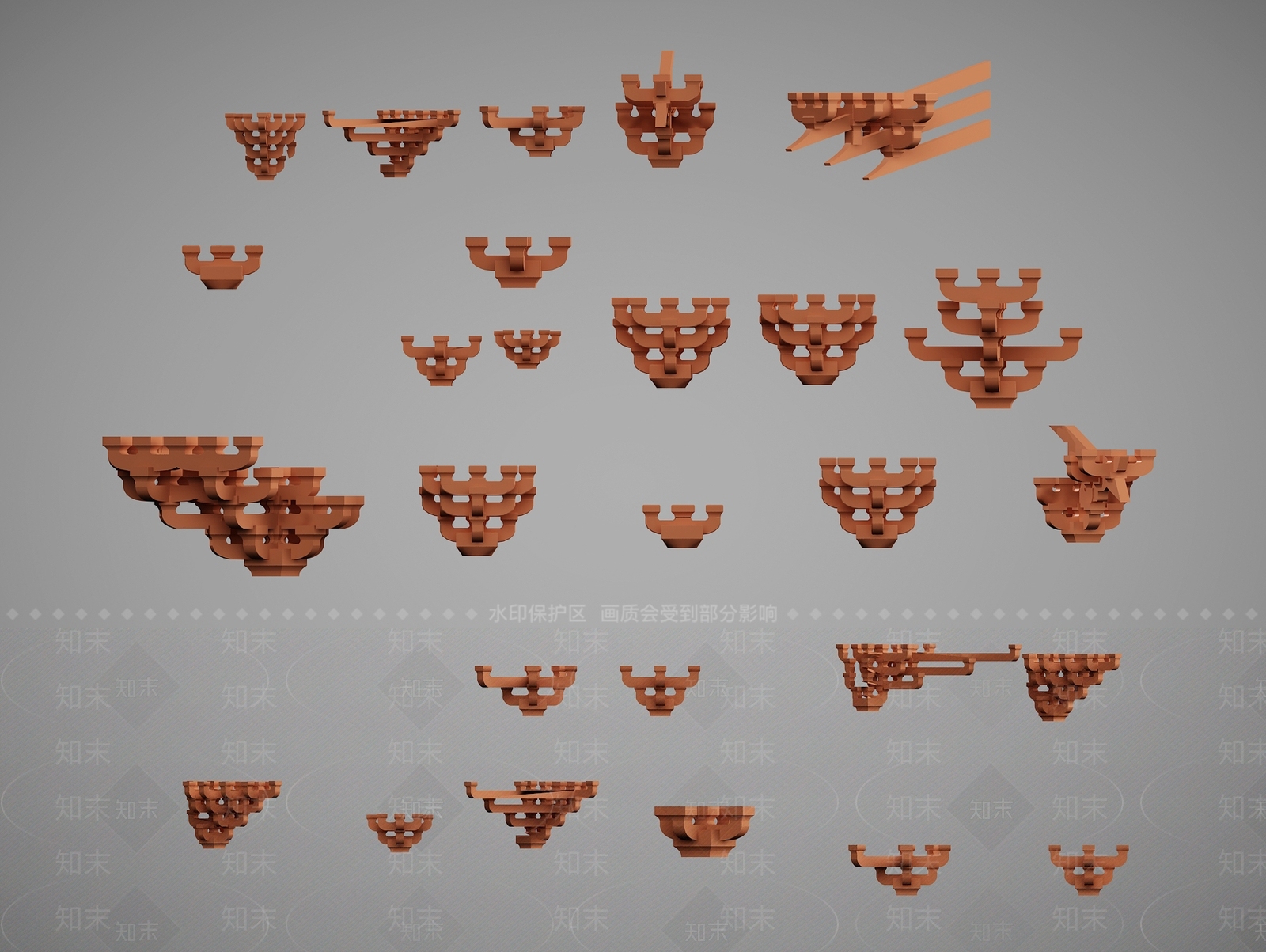 中式中国古建筑构件3D模型下载【ID:232699841】