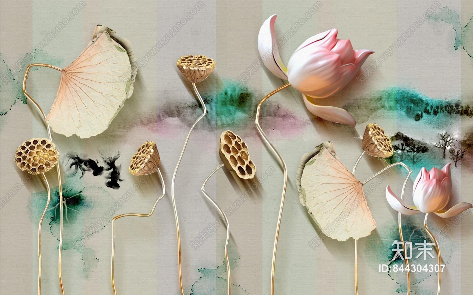 新中式山水画贴图下载【ID:844304307】