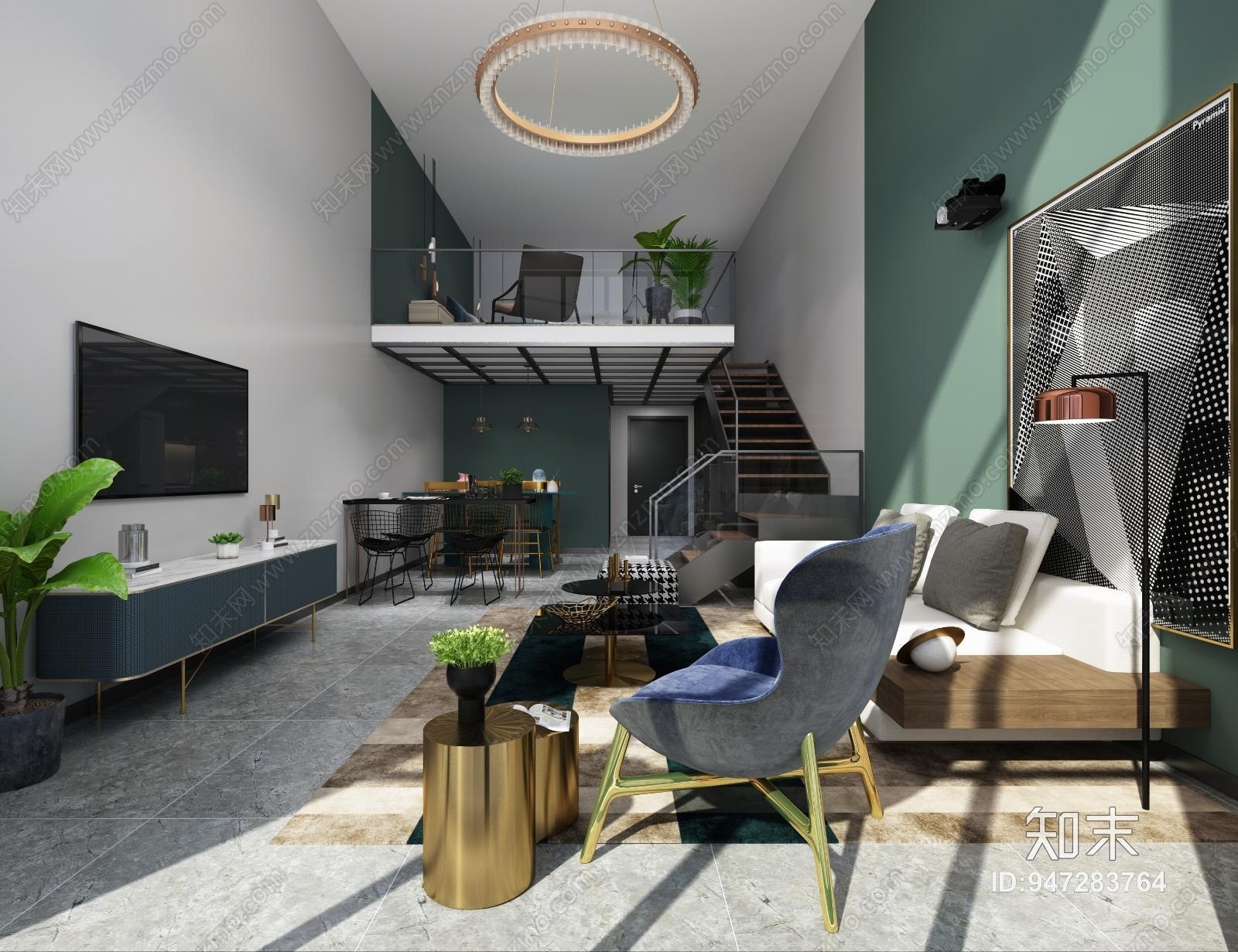 现代公寓客餐厅3D模型下载【ID:947283764】
