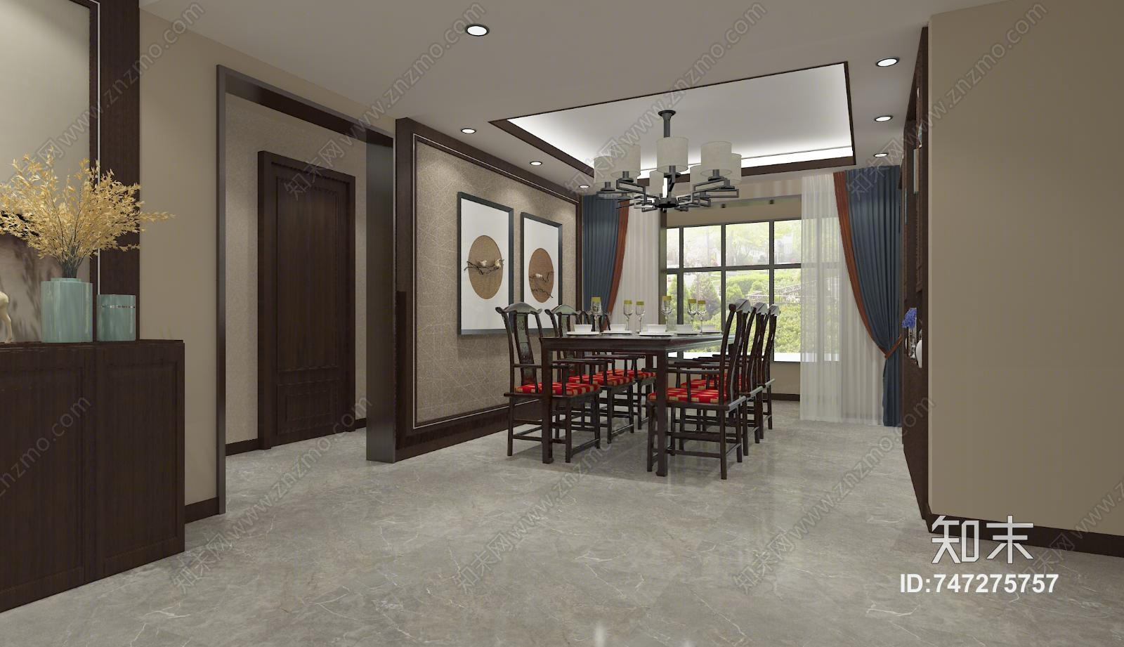 新中式客厅3D模型下载【ID:747275757】