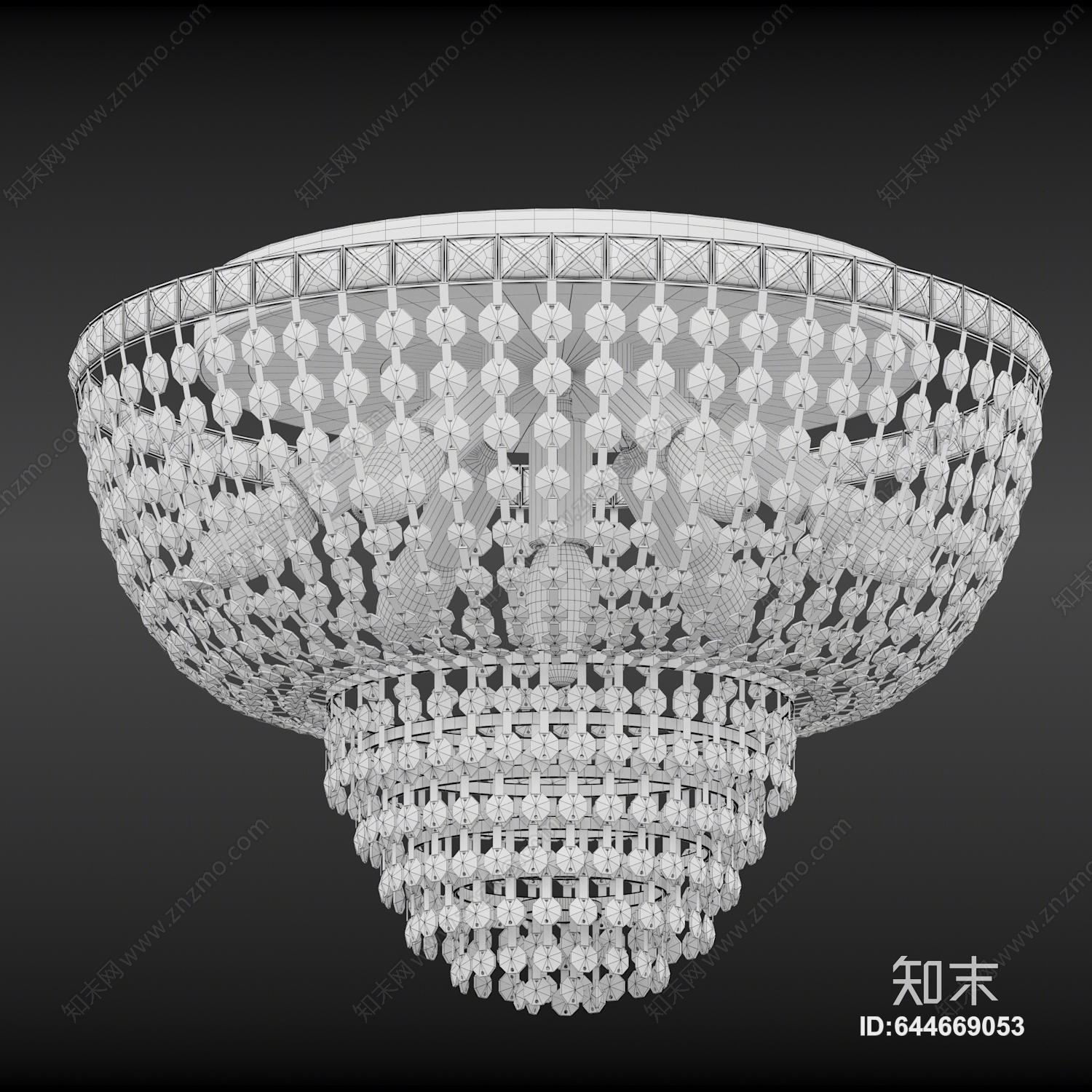 现代金属水晶吸顶灯灯3D模型下载【ID:644669053】