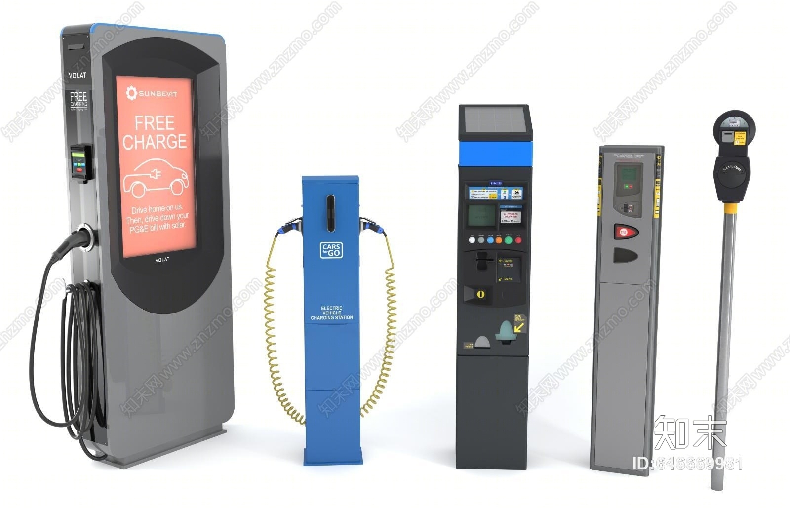 现代电动汽车充电桩3D模型下载【ID:646669981】