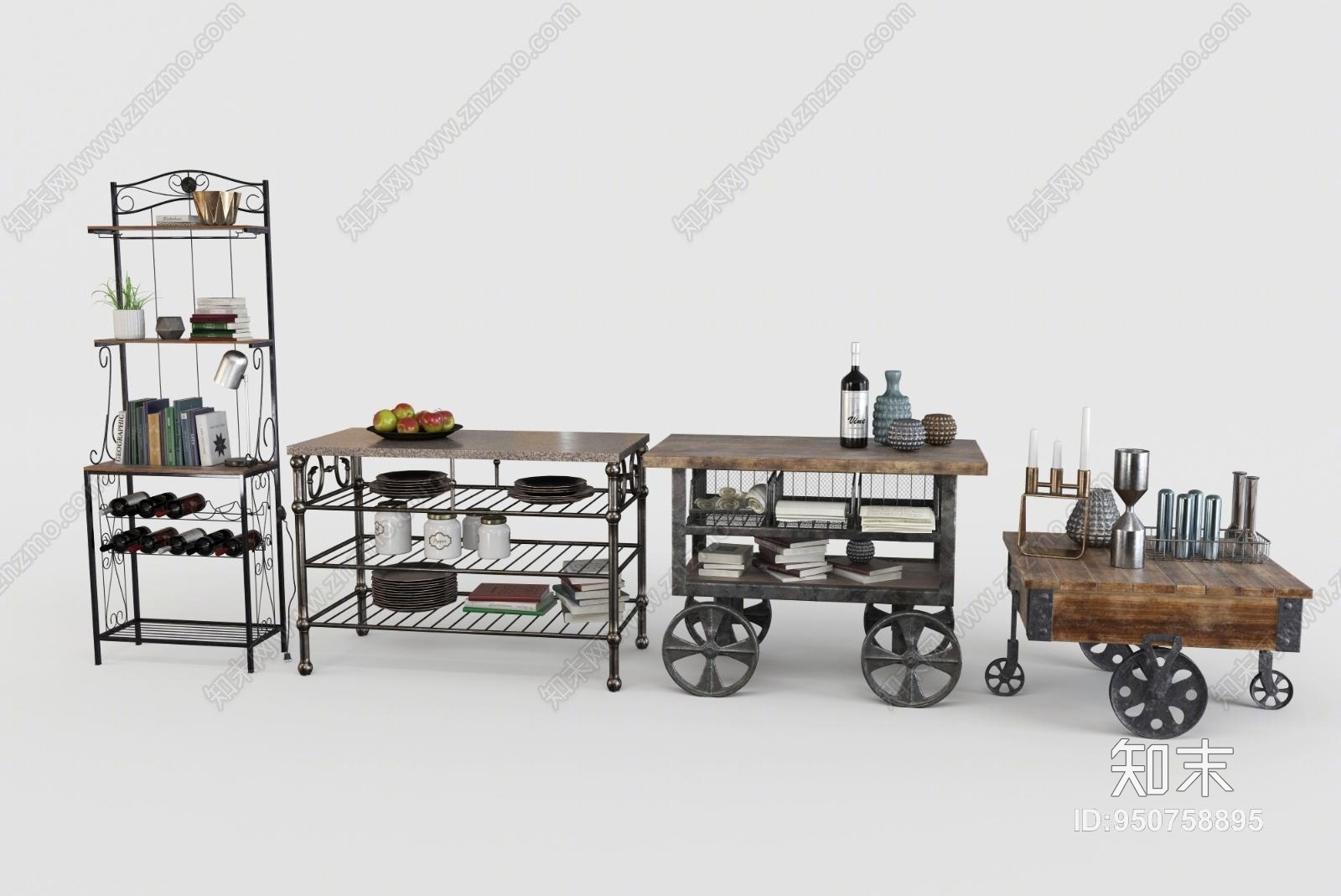 工业风铁艺书架3D模型下载【ID:950758895】