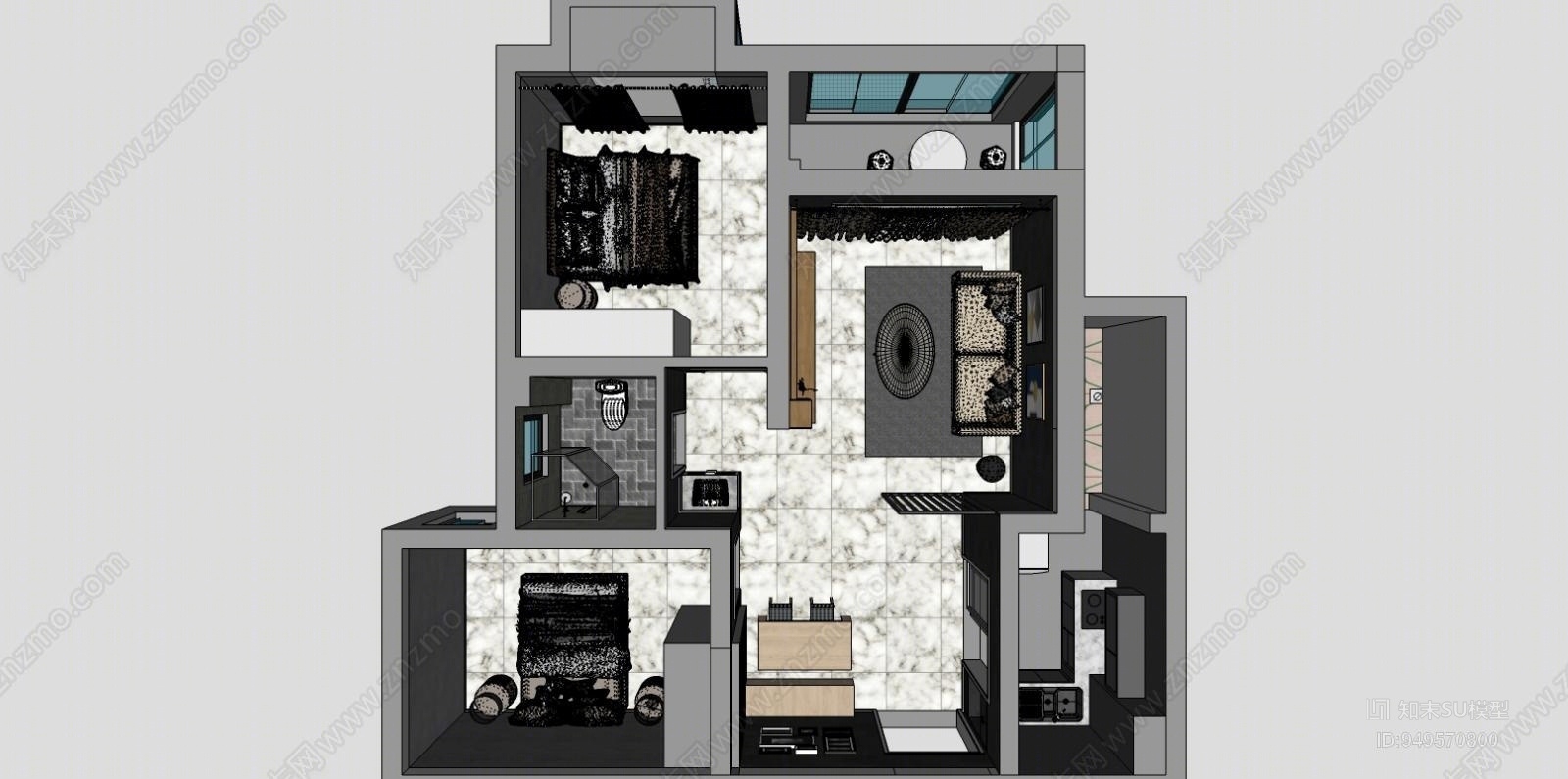 现代风格家居客厅SU模型下载【ID:949570800】