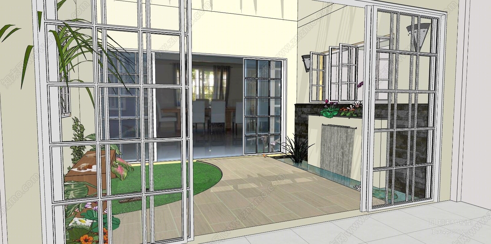 现代别墅入户花园SU模型下载【ID:644395725】