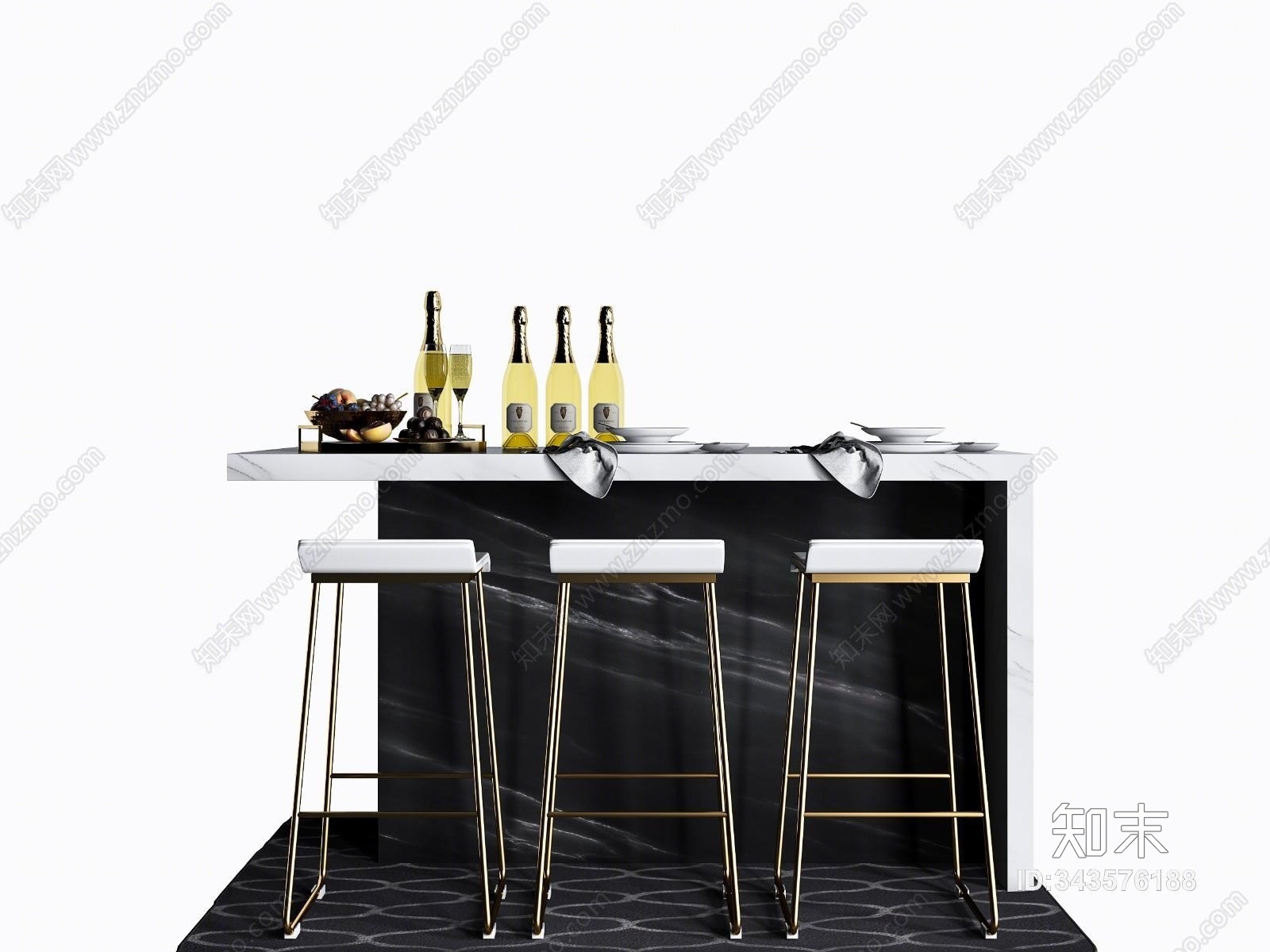 现代金属吧台椅子3D模型下载【ID:343576188】