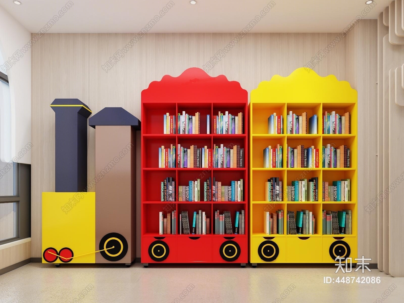 现代儿童创意火车书架3D模型下载【ID:448742086】