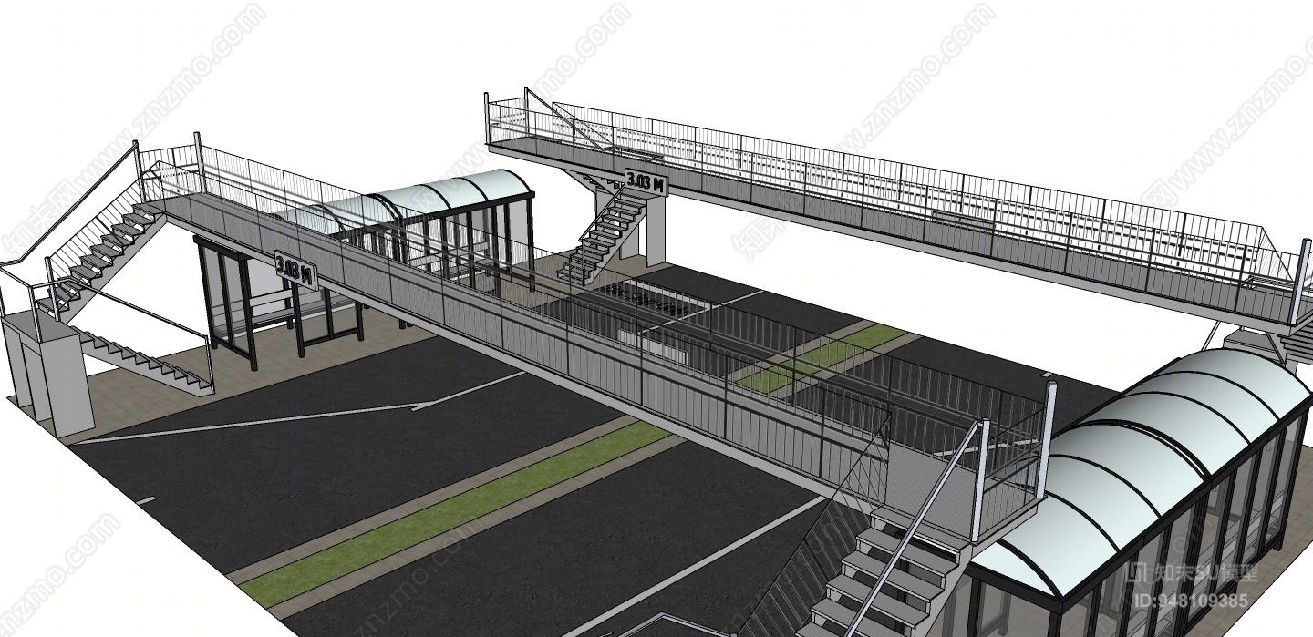 现代过街天桥SU模型下载【ID:948109385】