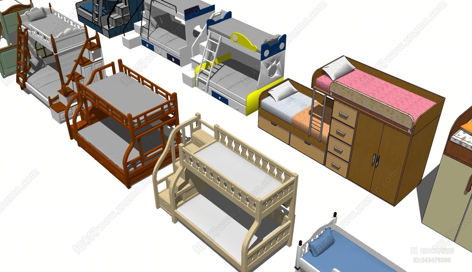 现代风格儿童上下铺床SU模型下载【ID:543478388】