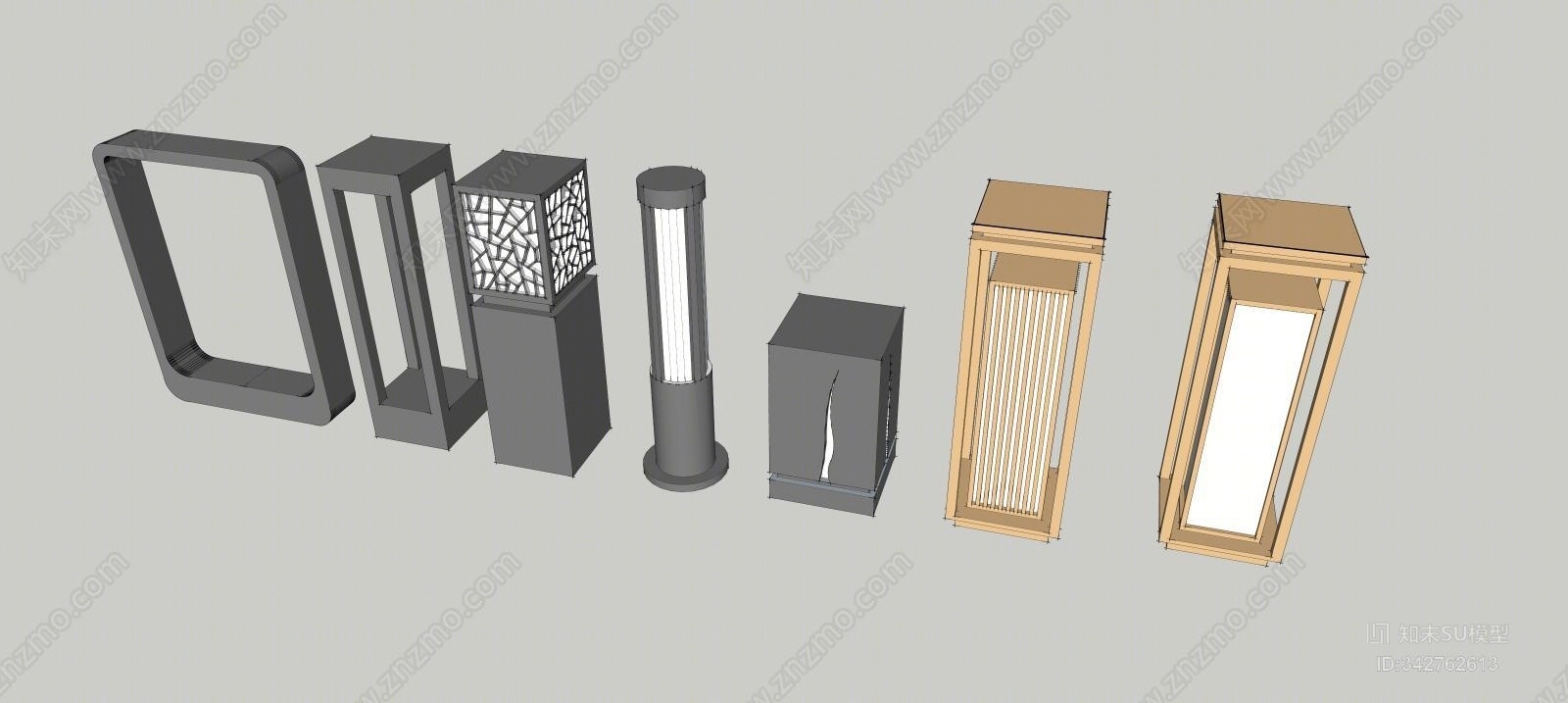 中式草坪灯SU模型下载【ID:342762613】