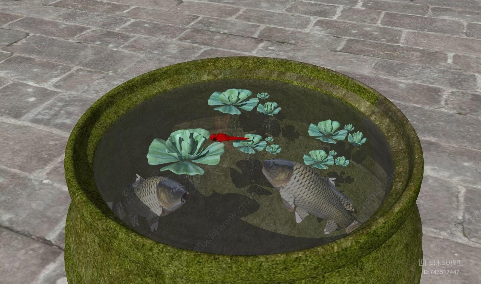 现代鱼缸荷花组合SU模型下载【ID:743517447】