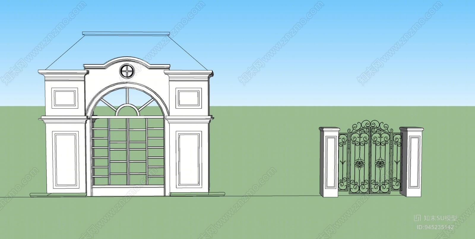 欧式别墅大门SU模型下载【ID:945235142】