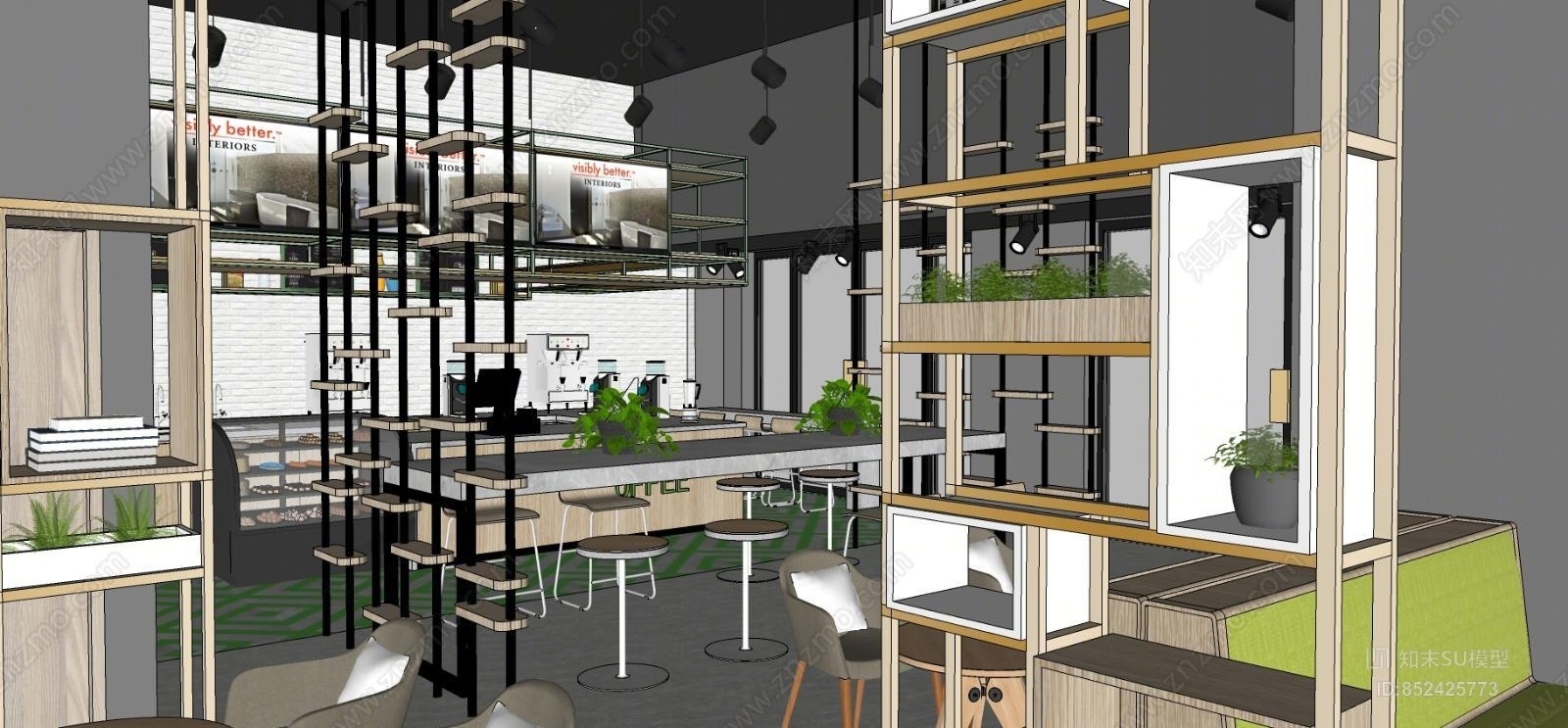 现代工业风格咖啡馆SU模型下载【ID:852425773】