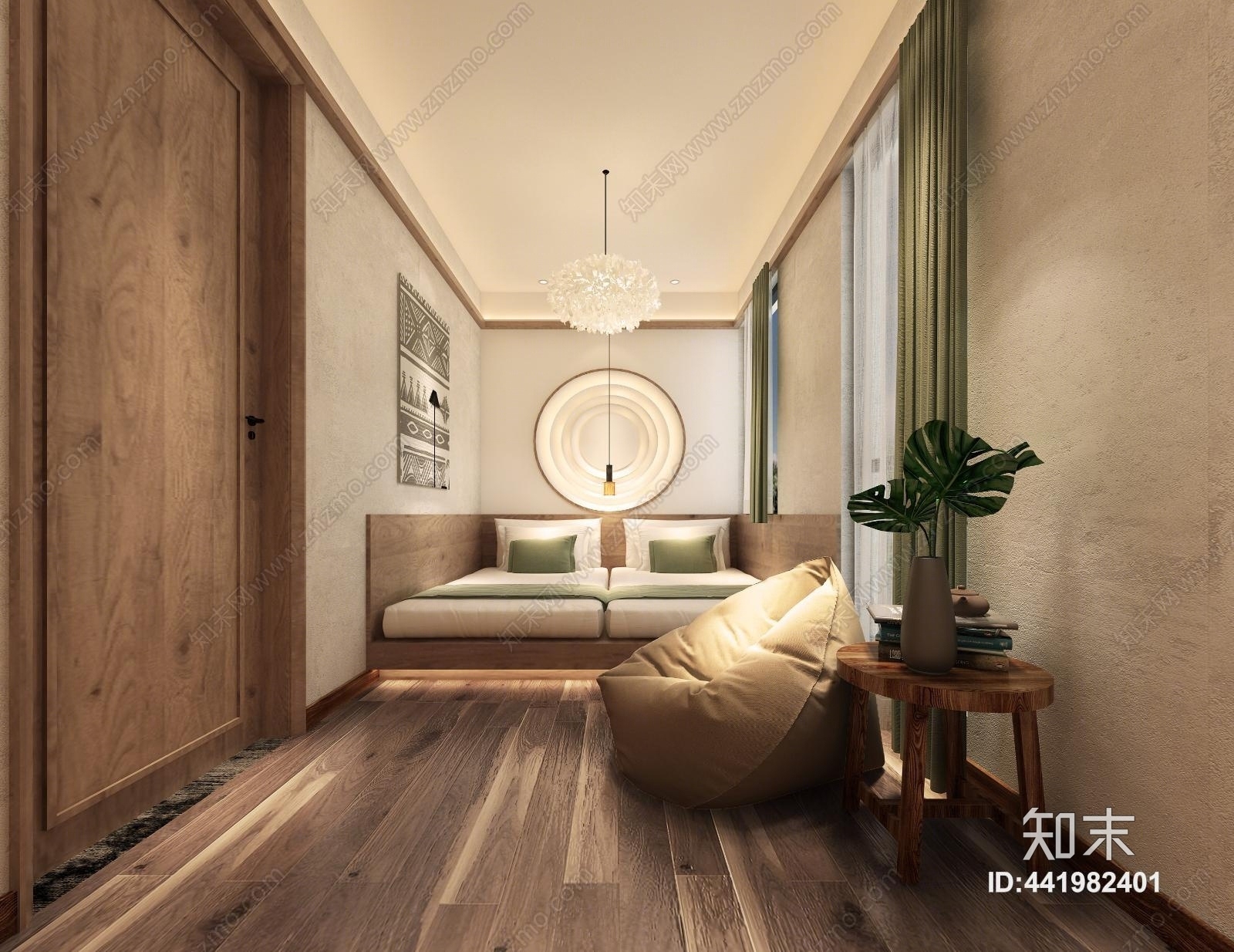 现代无印良品风简约自然度假风民宿酒店风3D模型下载【ID:441982401】