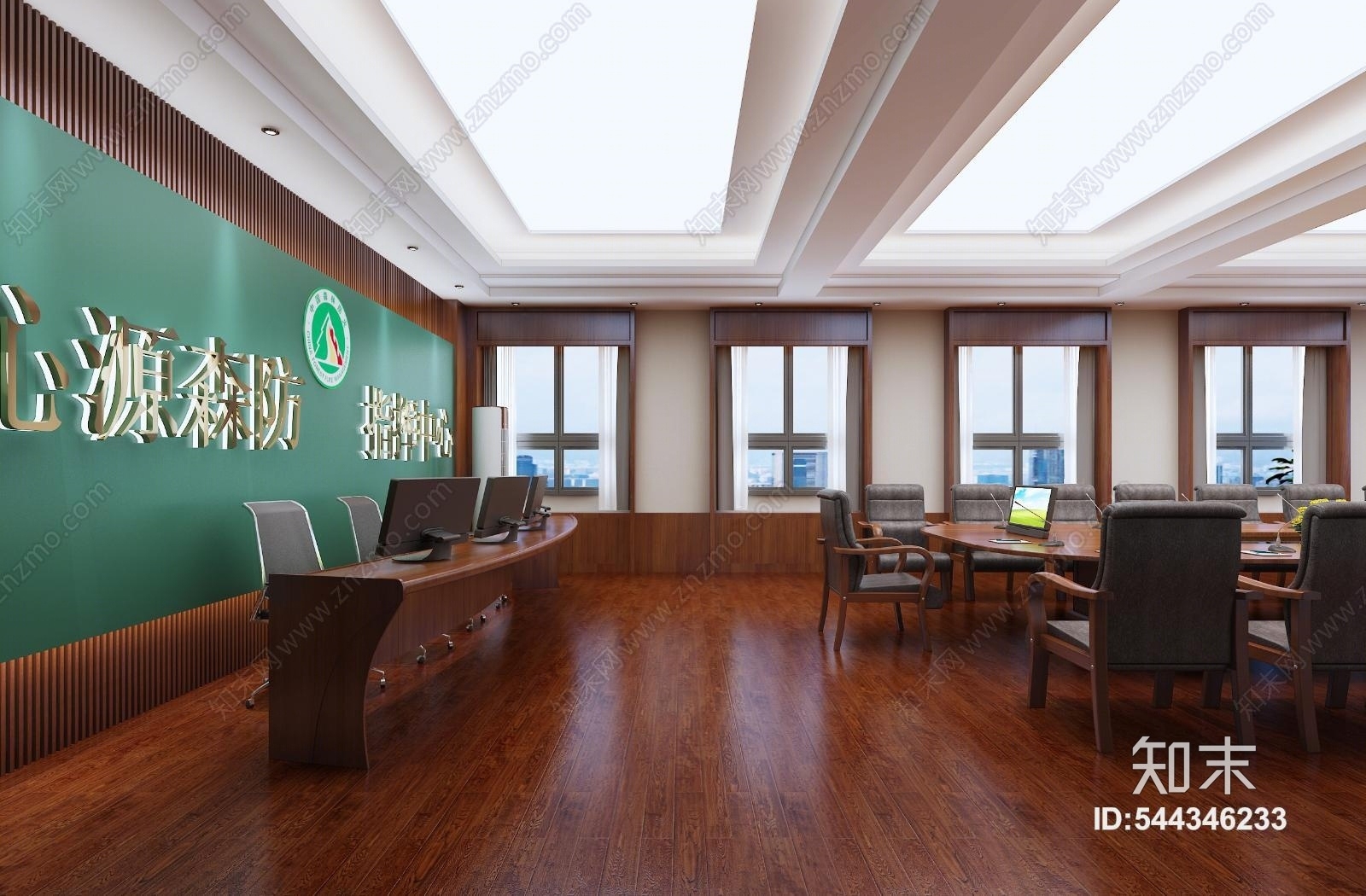 现代新中式报考厅指挥室3D模型下载【ID:544346233】