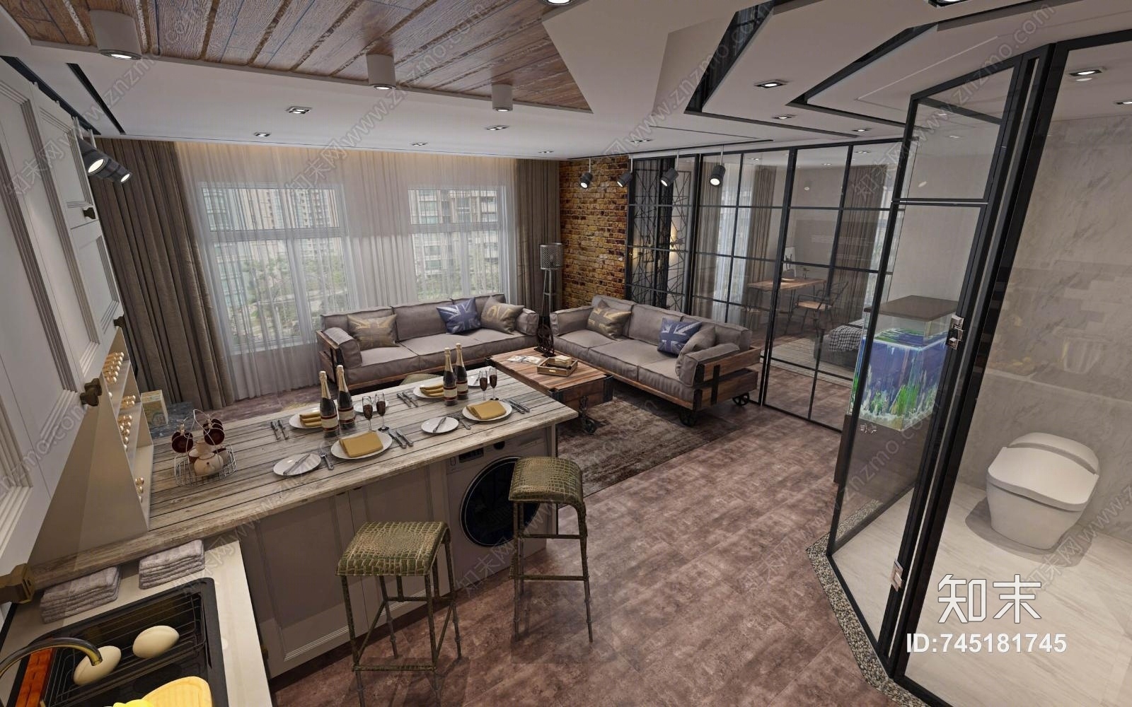 工业风格客餐厅3D模型下载【ID:745181745】