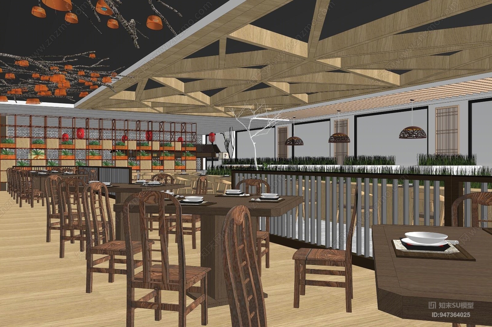 现代简约自助餐厅SU模型下载【ID:947364025】