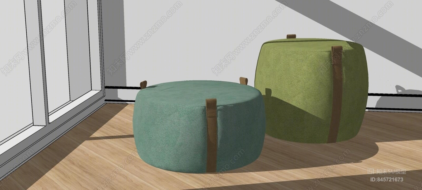 现代布艺皮质拉手简约凳子SU模型下载【ID:845721673】