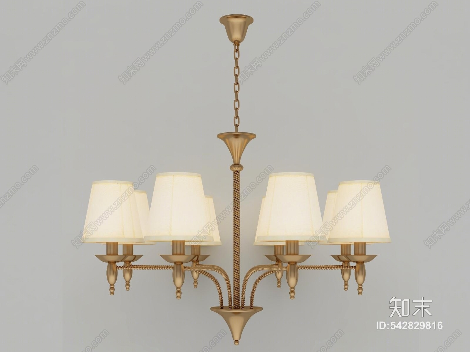 美式田园铁艺布罩吊灯3D模型下载【ID:542829816】