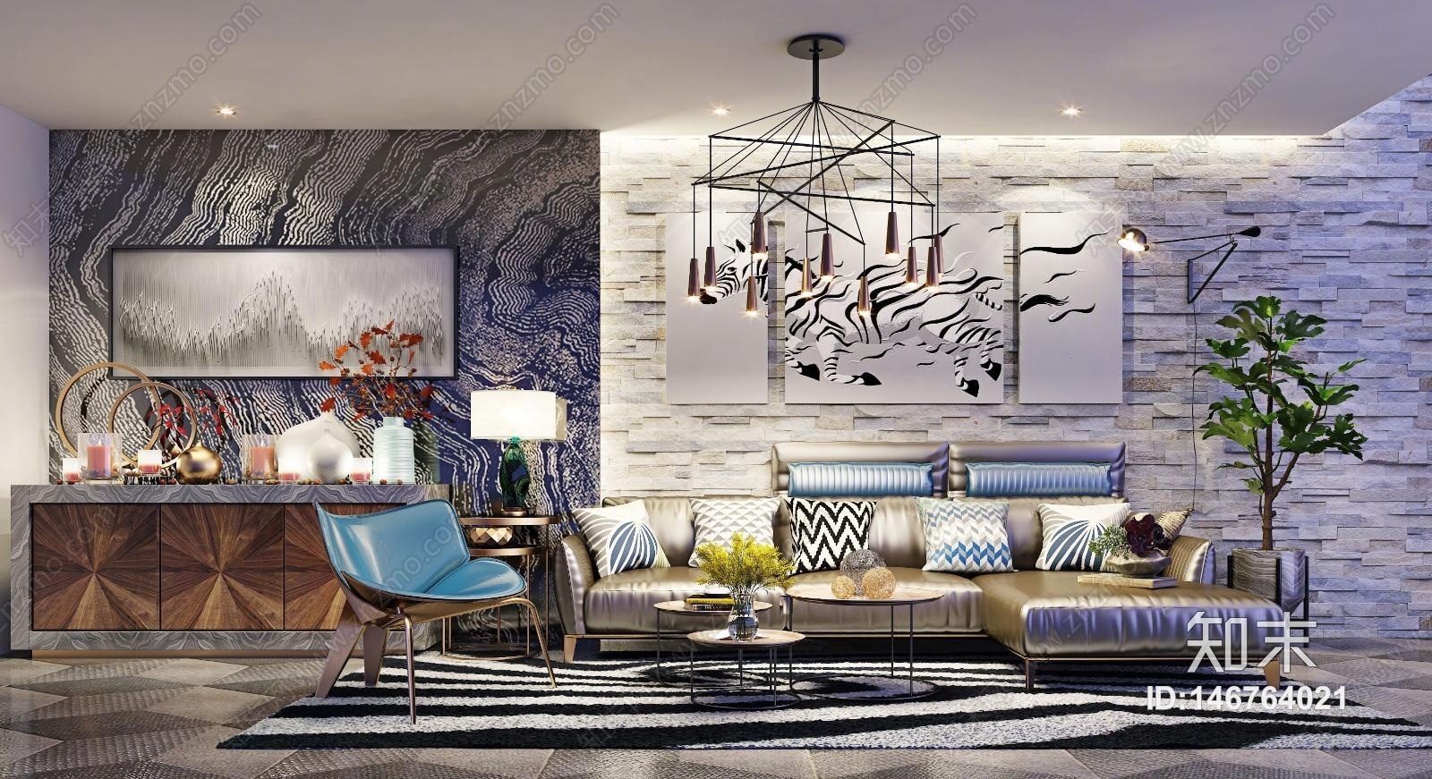 北欧背景墙3D模型下载【ID:146764021】