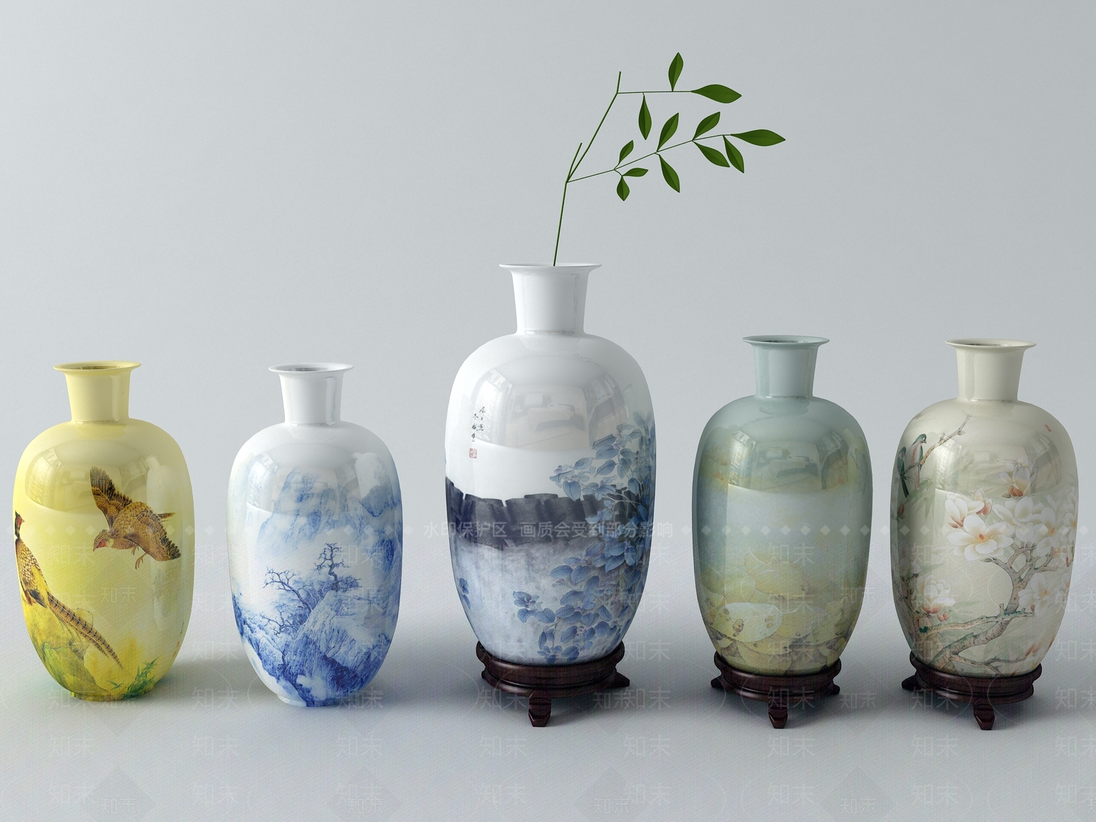 中式陶瓷花瓶3D模型下载【ID:633923509】