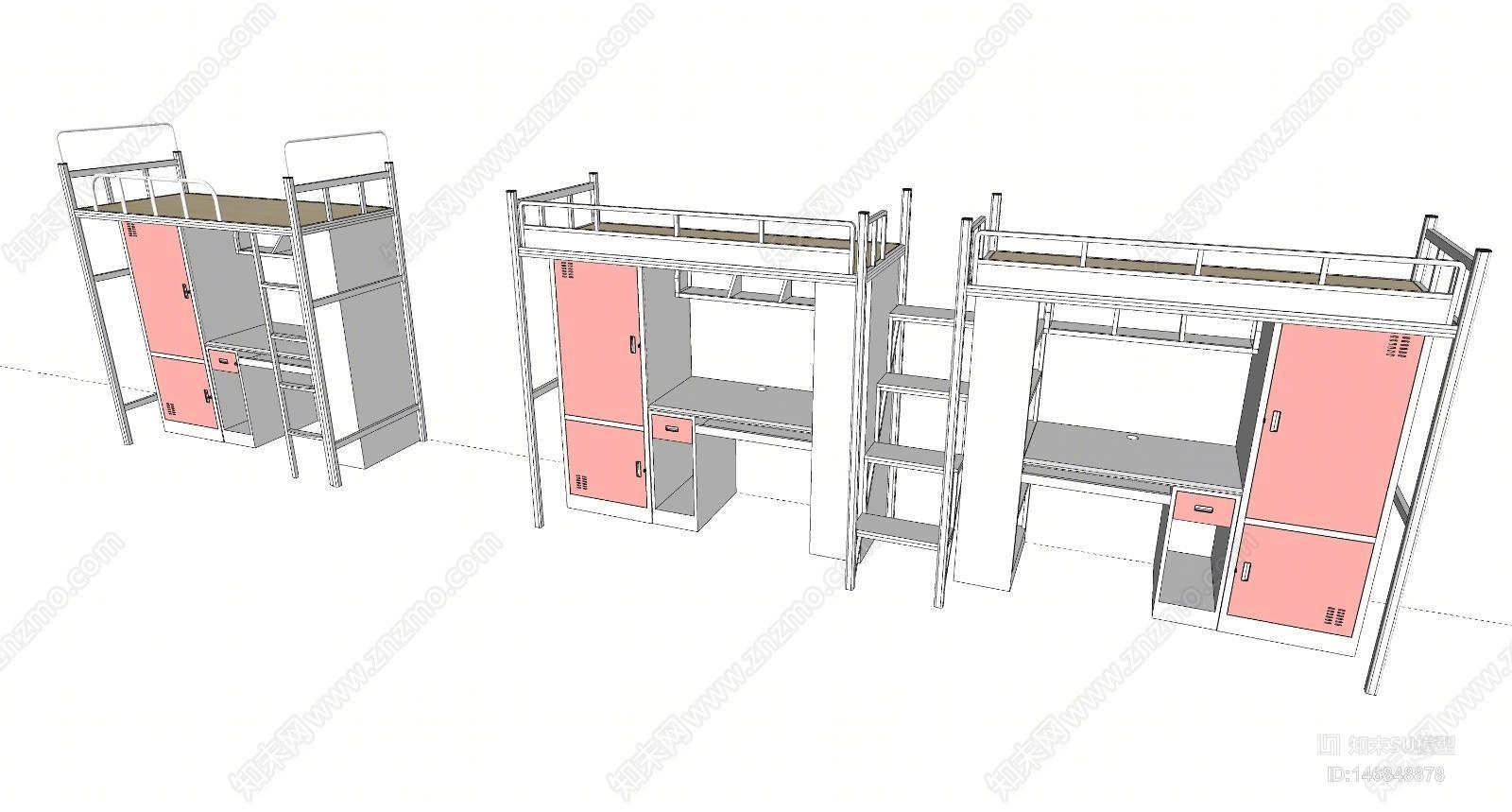 现代宿舍家具钢制上下床SU模型下载【ID:146848878】