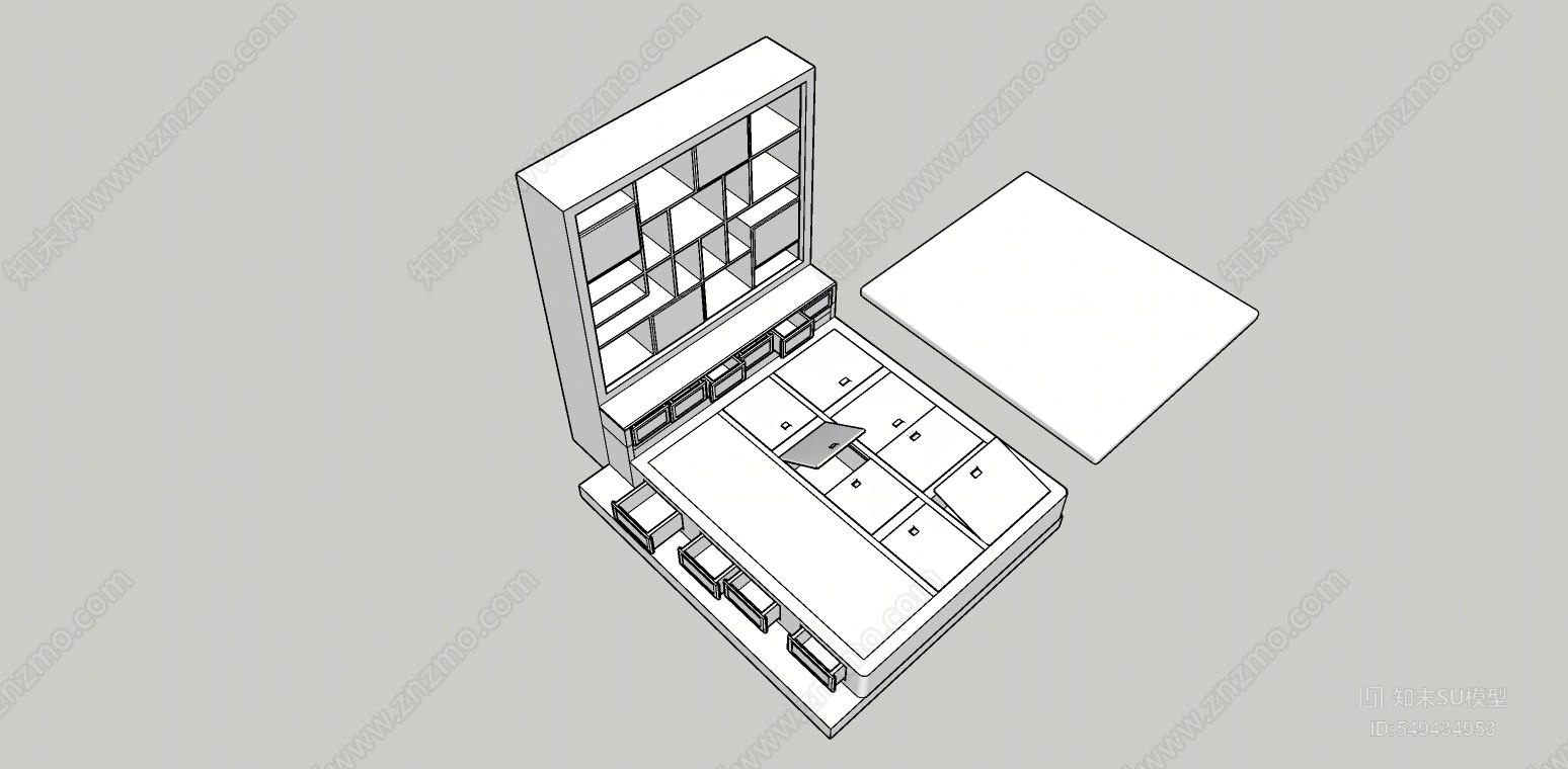 现代风格榻榻米床SU模型下载【ID:549434953】
