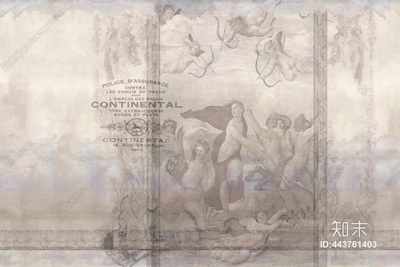 欧式暖色系做旧古典女神装饰壁纸壁画贴图下载【ID:443761403】