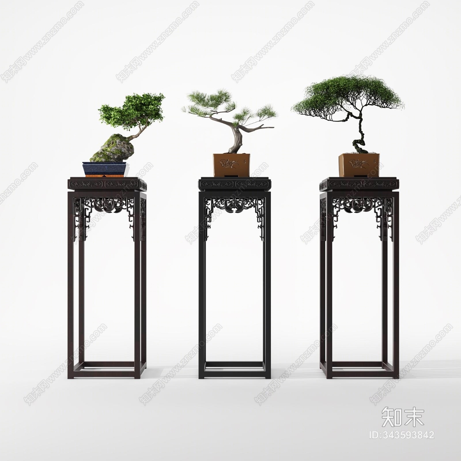 中式迎客松盆景3D模型下载【ID:343593842】