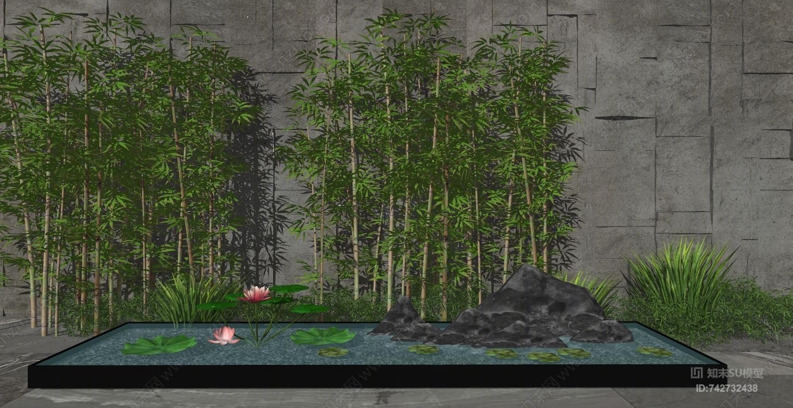 新中式竹子SU模型下载【ID:742732438】