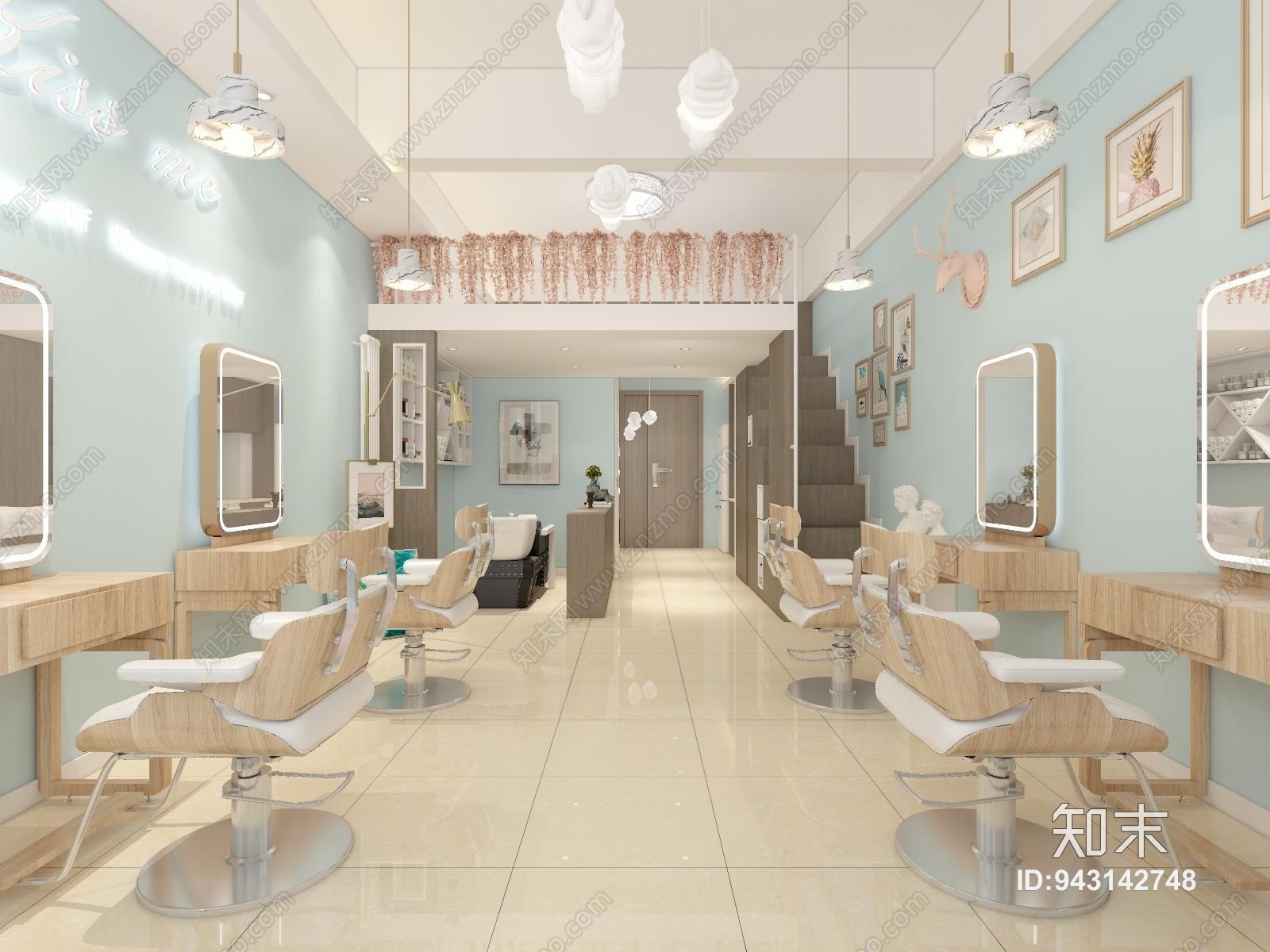 现代网红理发美发店3D模型下载【ID:943142748】