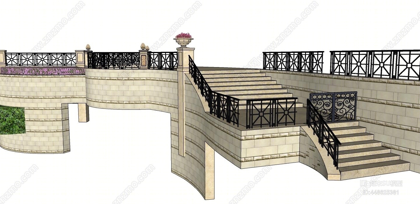 欧式风格大理石栏杆SU模型下载【ID:448625381】