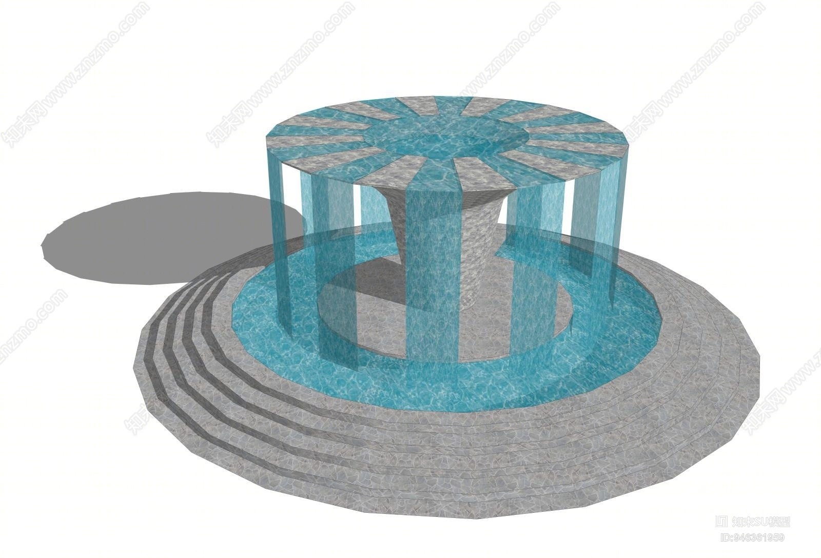 现代庭院大理石喷泉水景SU模型下载【ID:946361959】