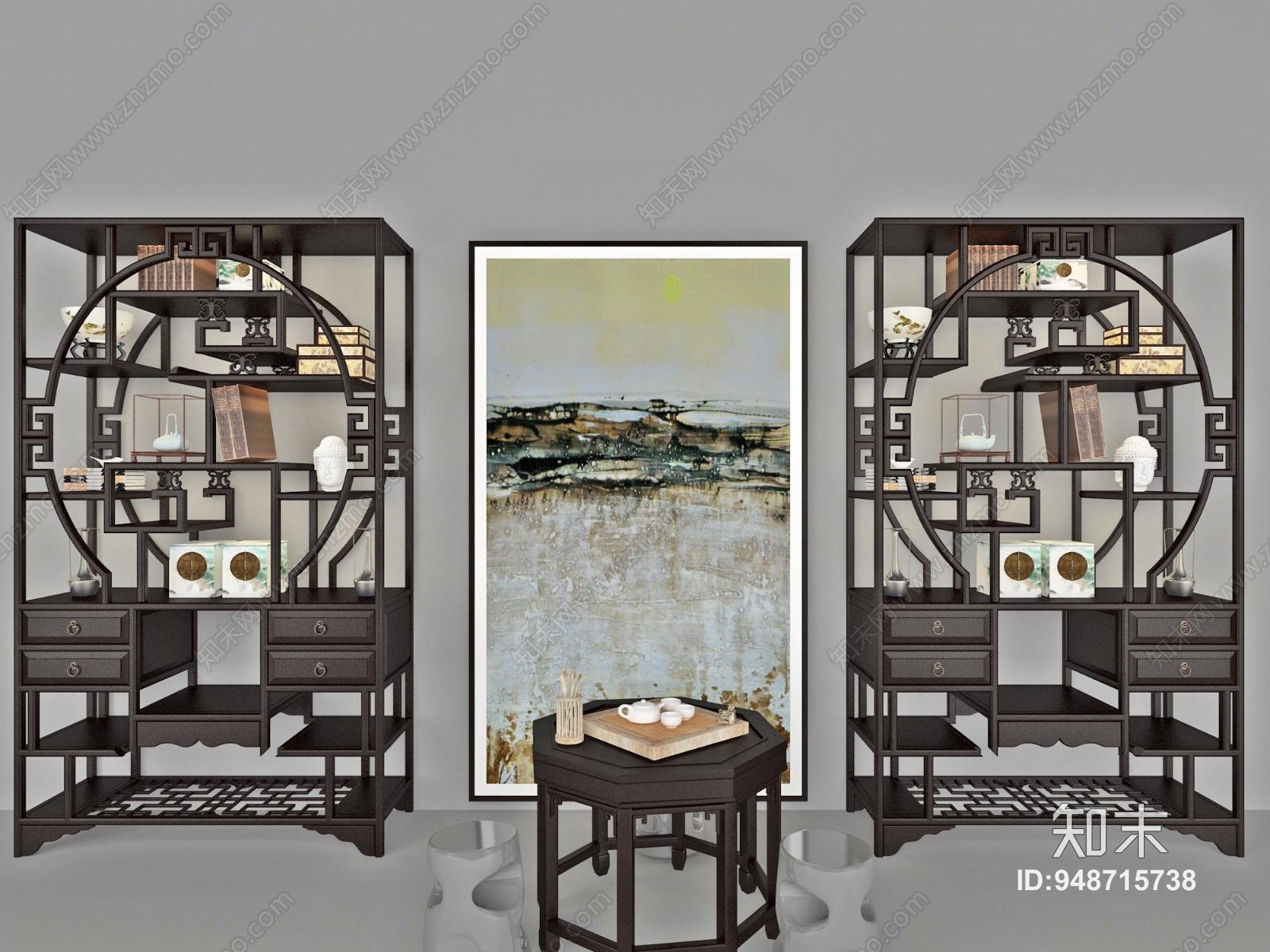 中式博古架3D模型下载【ID:948715738】