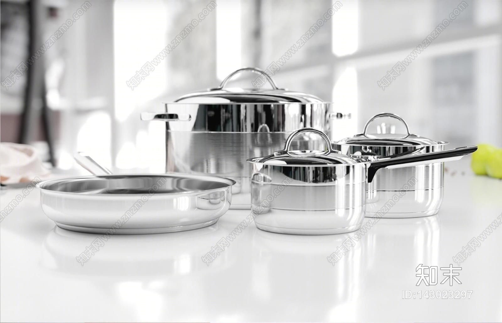 不锈钢锅3D模型下载【ID:143023297】