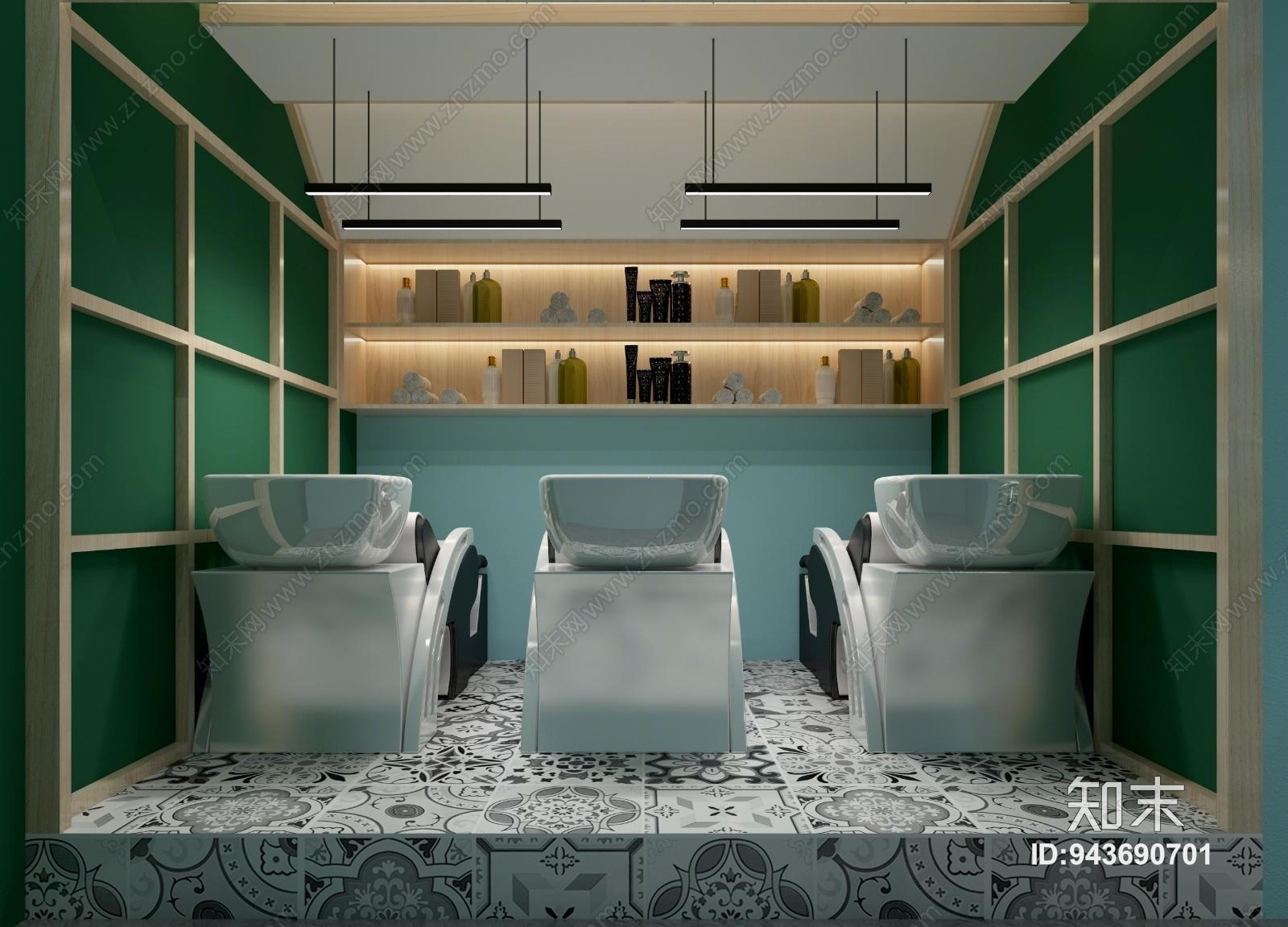 北欧简约个性蓝色美发理发店3D模型下载【ID:943690701】