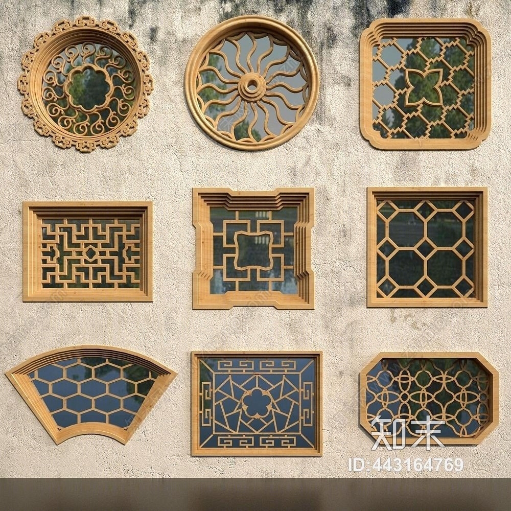 中式镂空窗3D模型下载【ID:443164769】