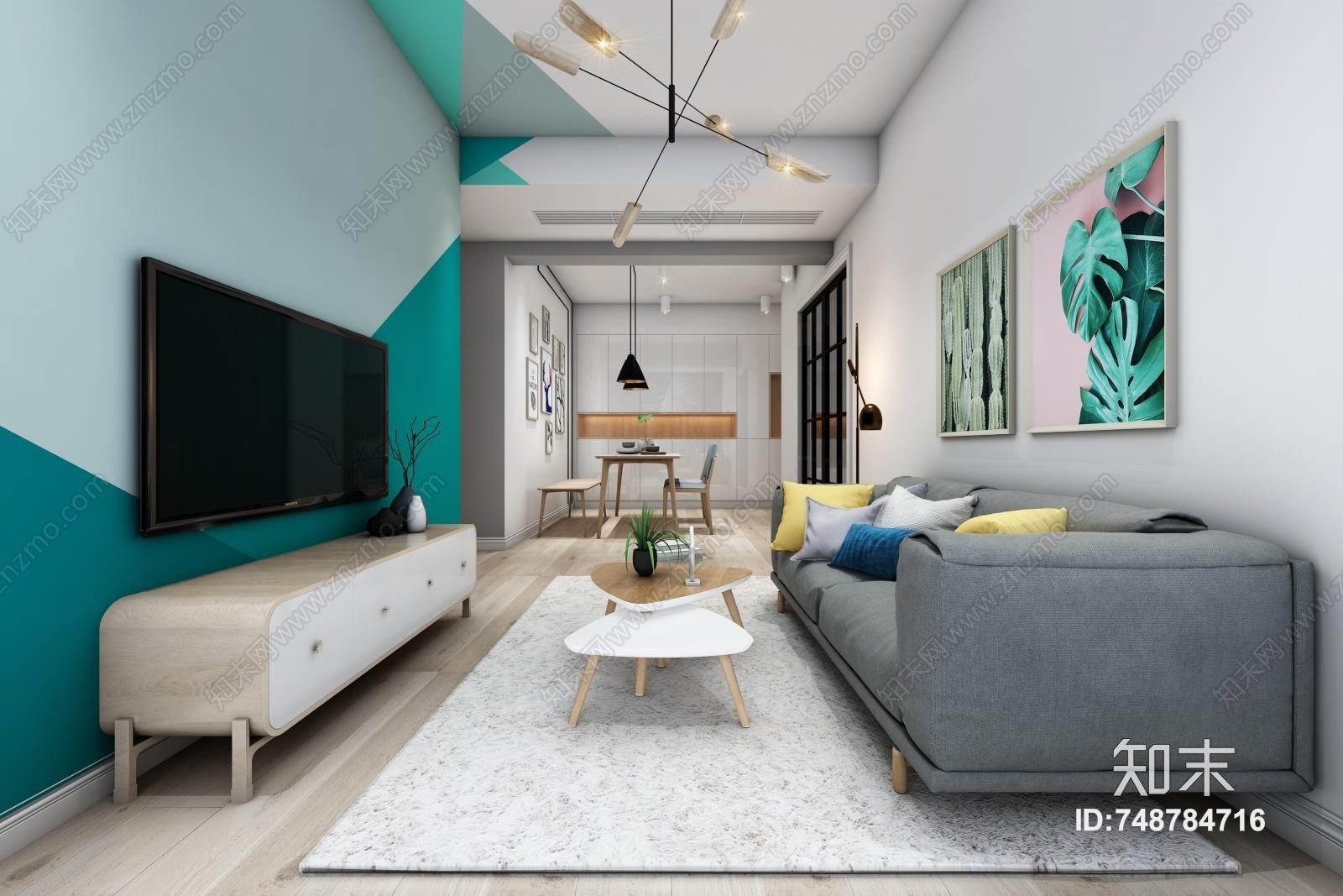 北欧客餐厅全景3D模型下载【ID:748784716】