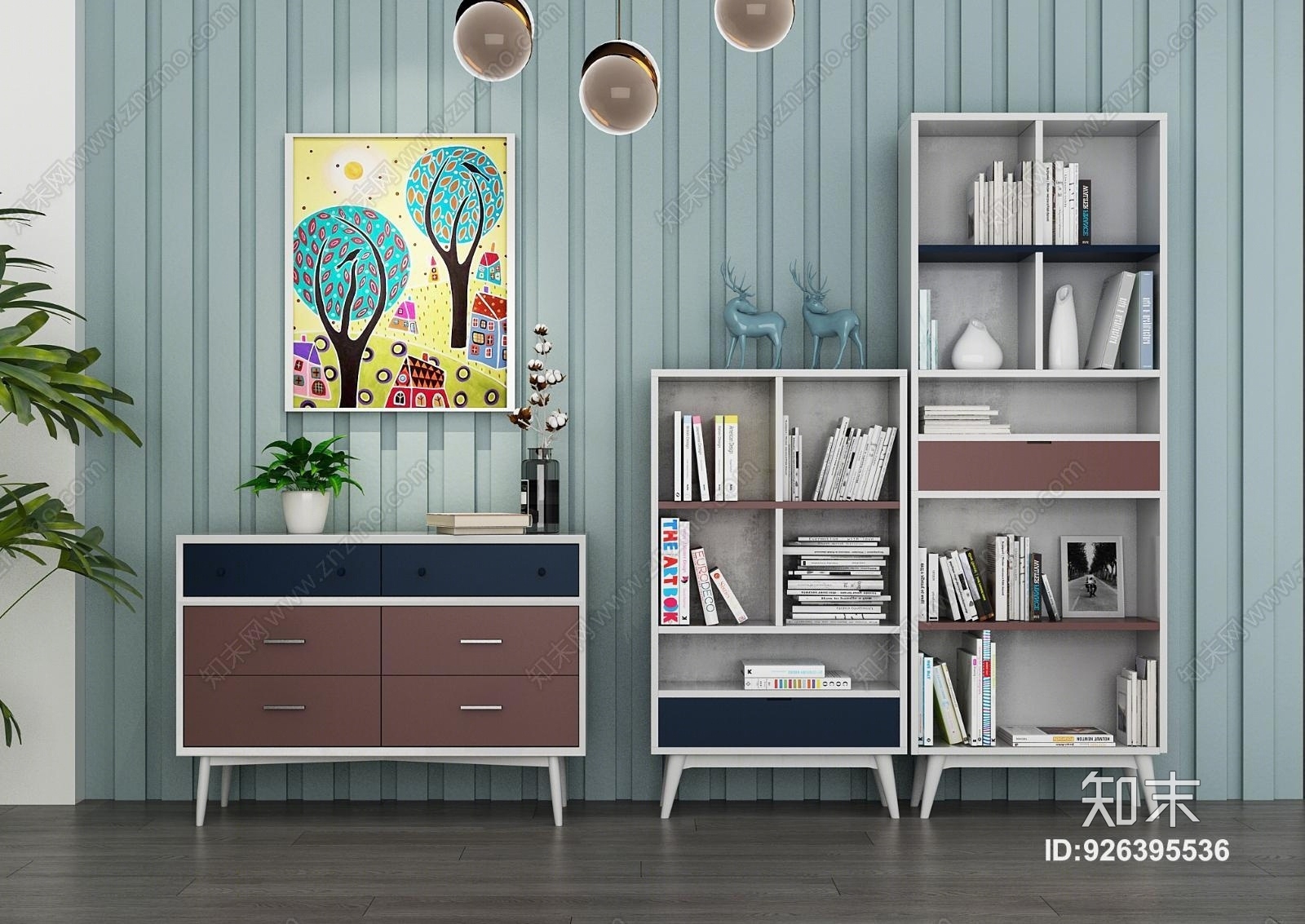 现代儿童房书柜3D模型下载【ID:926395536】