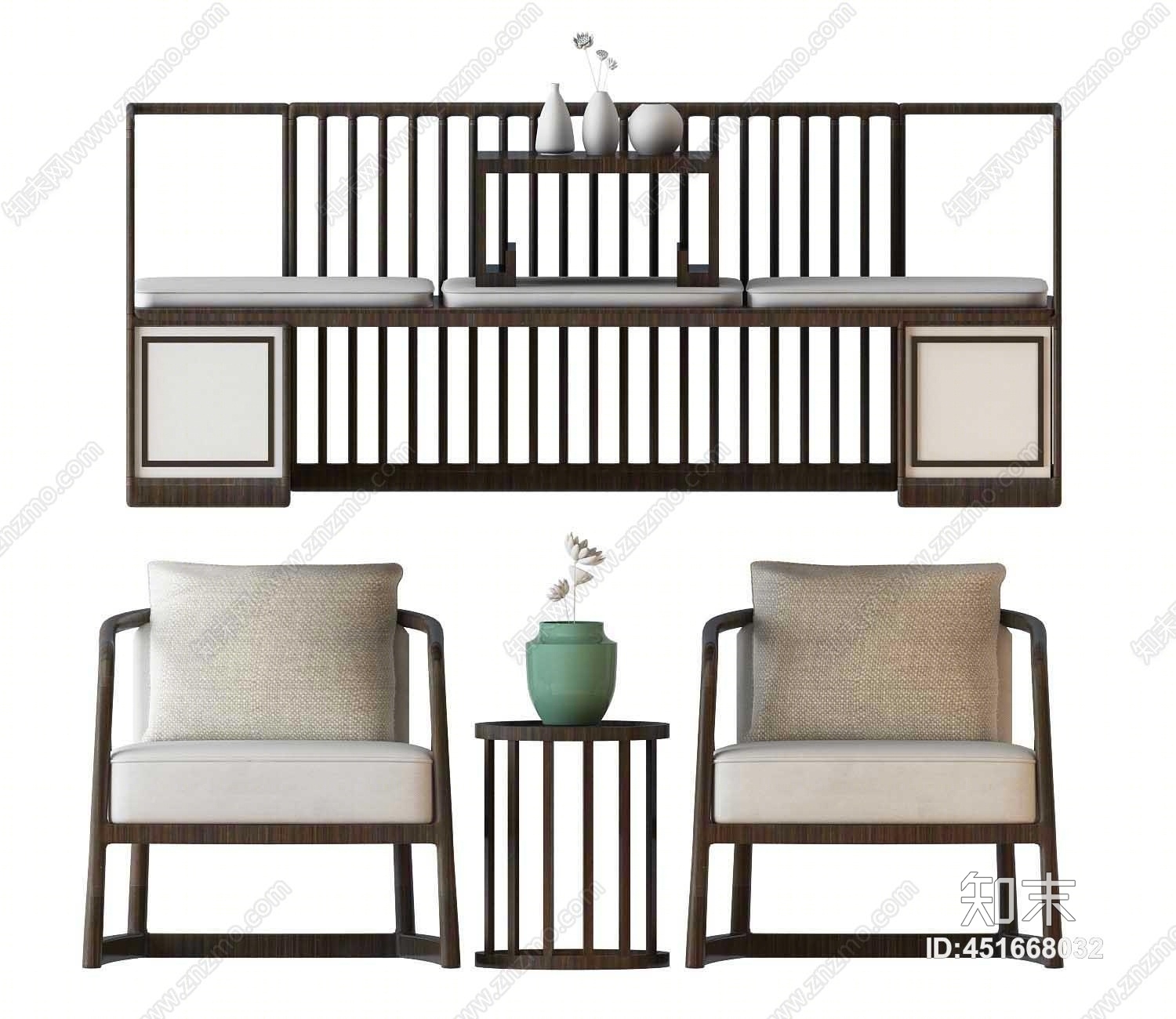 中式椅子茶几组合3D模型下载【ID:451668032】