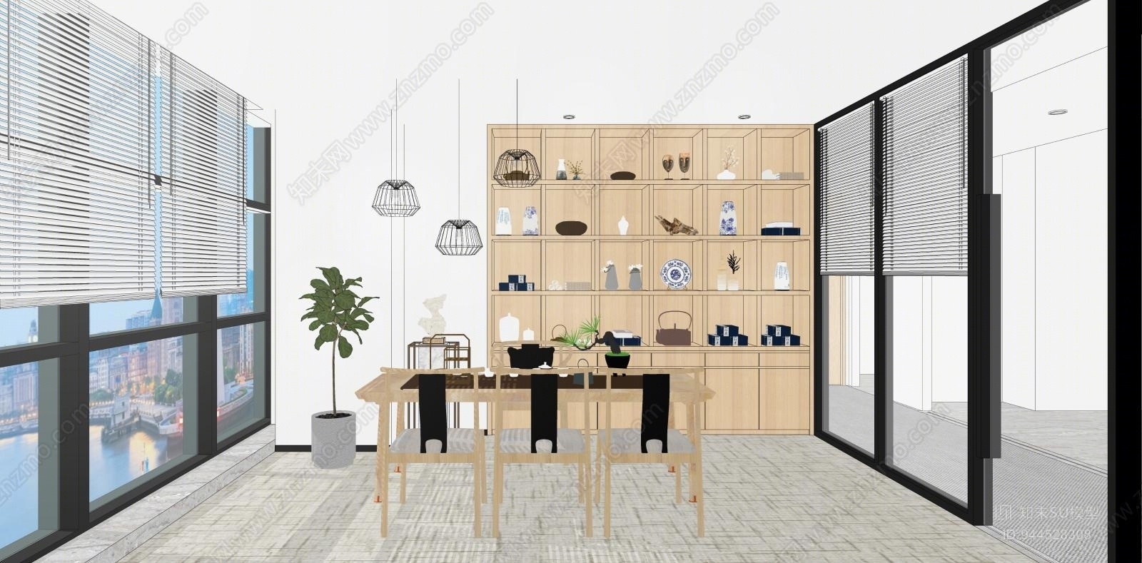 新中式茶室SU模型下载【ID:944528308】