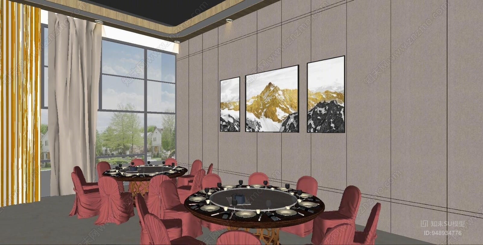 现代风格食堂SU模型下载【ID:948934776】