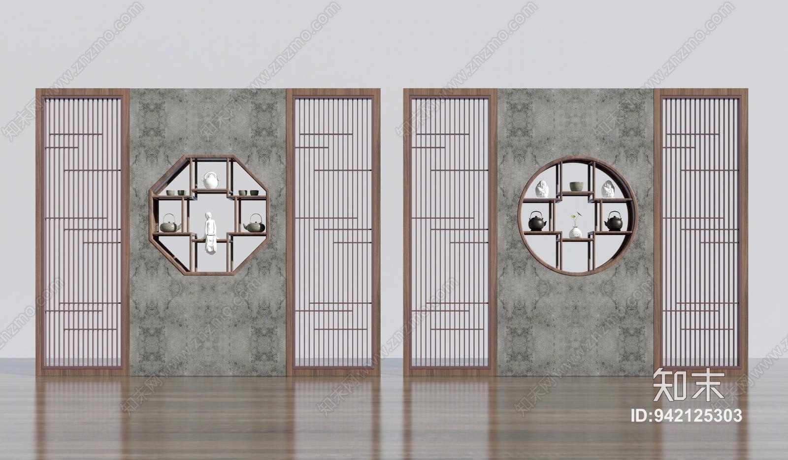 新中式花格博古架隔断3D模型下载【ID:942125303】