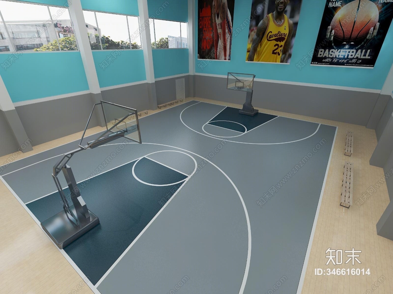 工业风大型篮球场3D模型下载【ID:346616014】